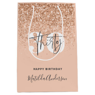 Girly glitter sparkle modern 30th birthday  medium gift bag