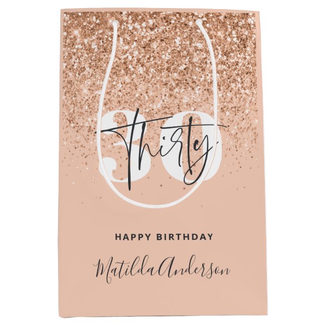 Girly glitter sparkle modern 30th birthday  medium gift bag (Front)