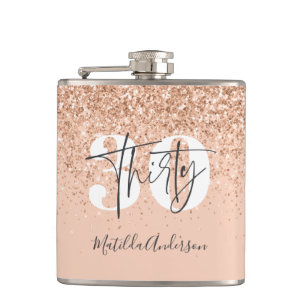 Girly glitter sparkle modern 30th birthday party hip flask