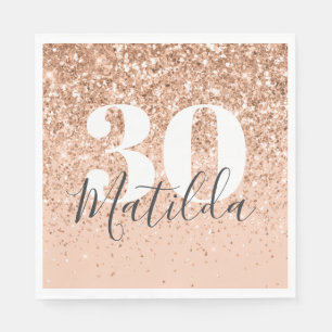 Girly glitter sparkle modern 30th birthday party napkin
