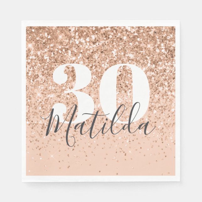Girly glitter sparkle modern 30th birthday party napkin (Front)