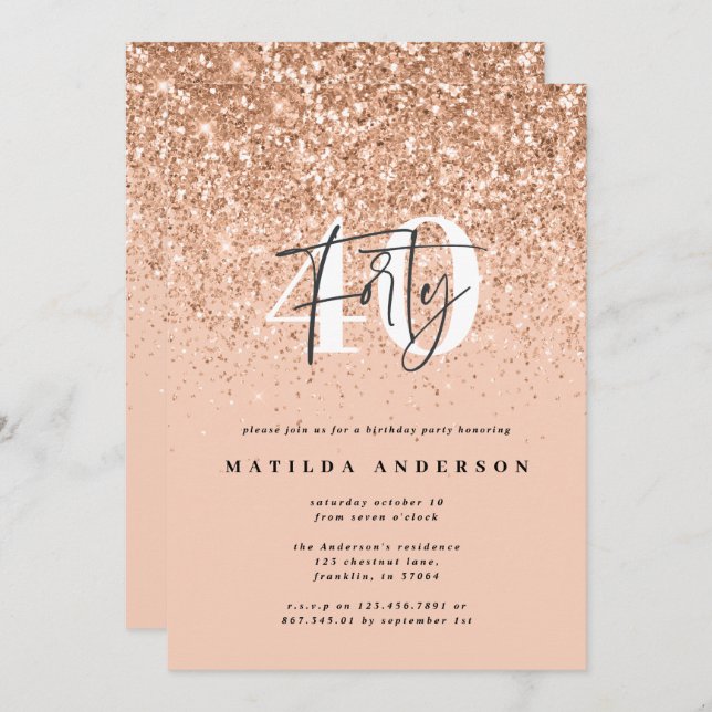 Girly glitter sparkle modern 40th birthday (Front/Back)