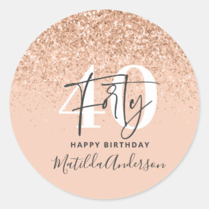 Girly glitter sparkle modern 40th birthday party  classic round sticker