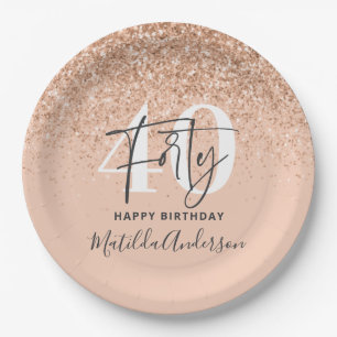 Girly glitter sparkle modern 40th birthday party paper plate