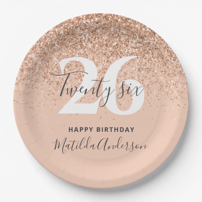 Girly glitter sparkle modern  birthday party paper plate (Front)