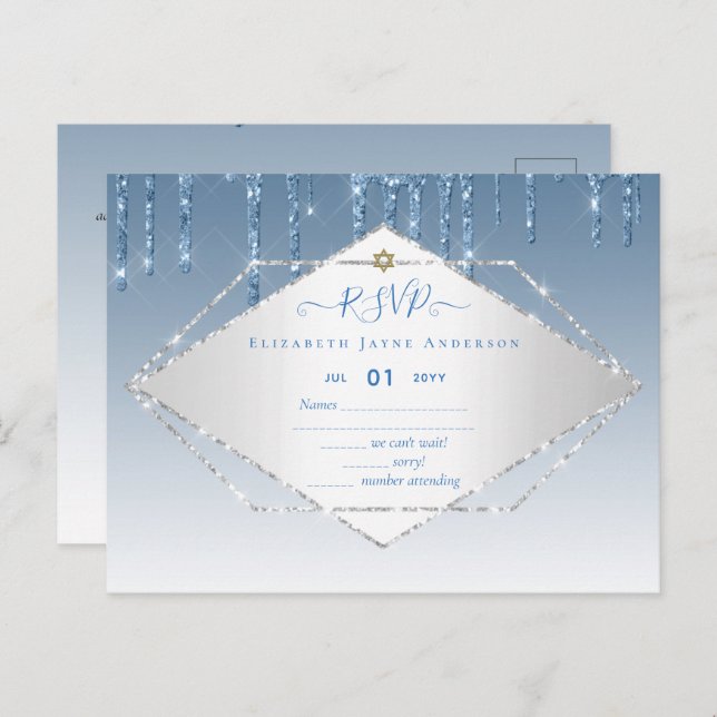 Girly Glitter Sparkles BAT MITVAH RSVP Postcard (Front/Back)