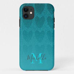 Girly Glitter Turqouise hearts  Case-Mate iPhone C iPhone 11 Case