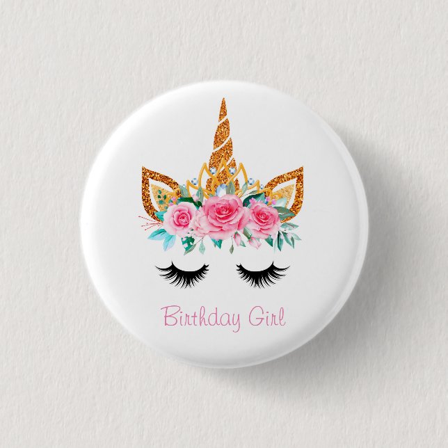 Girly Glitter Unicorn Face Birthday Badge (Front)