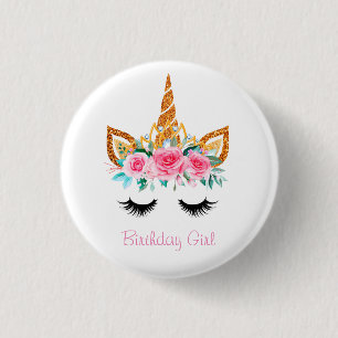 Girly Glitter Unicorn Face Birthday Badge