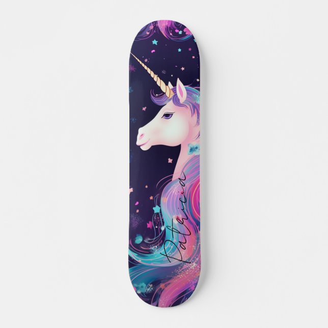 Girly Glitter Unicorn Rainbow Colours Skateboard (Front)