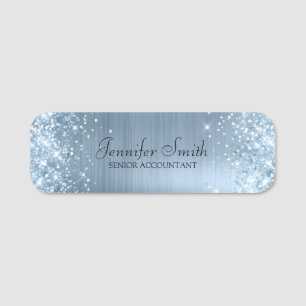 Girly Glittery bleu light faux Foil Name Tag