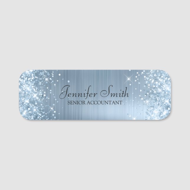 Girly Glittery bleu light faux Foil Name Tag (Front)