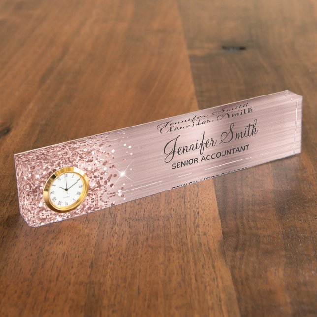 Girly Glittery Blush Rose Gold Glam Nameplate (Side)