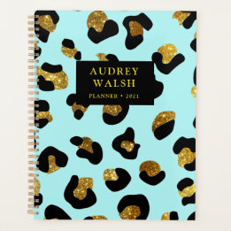 Girly Glittery Gold Aqua Leopard print  Luxury Planner