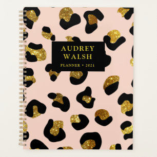 Girly Glittery Gold Blush Pink Leopard  Luxury Planner
