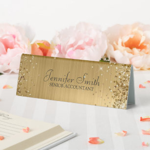 Girly Glittery Gold Faux Foil Desk Name Plate