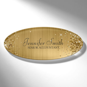 Girly Glittery Gold Faux Foil Desk Name Plate