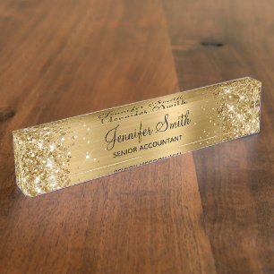 Girly Glittery Gold Faux Foil Nameplate