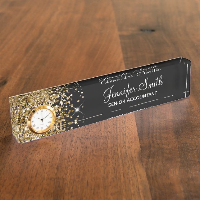 Girly Glittery Gold Glam Black Nameplate (Side)