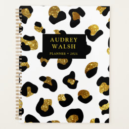 Girly Glittery Gold White Leopard print  Luxury Planner