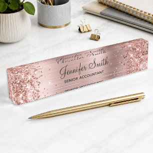 Girly Glittery Rose Gold Faux Foil Nameplate