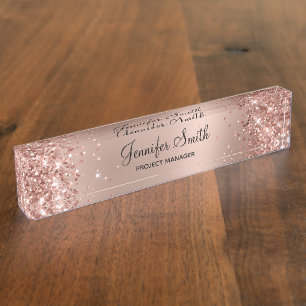 Girly Glittery Rose Gold Glam Gradient Nameplate