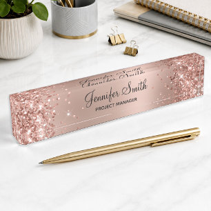 Girly Glittery Rose Gold Glam Gradient Nameplate