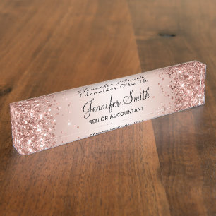 Girly Glittery Rose Gold Gradient Nameplate