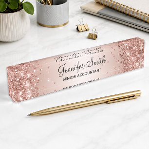 Girly Glittery Rose Gold Gradient Nameplate