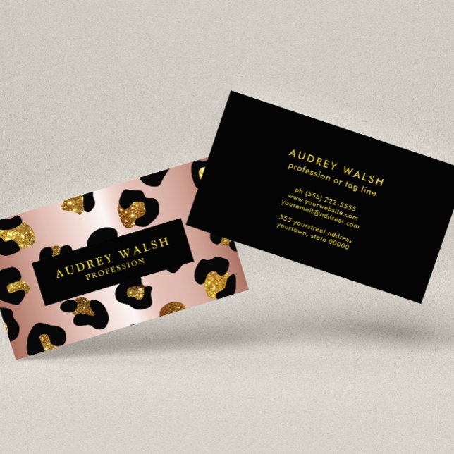 Girly Glittery Rose Gold Leopard print  Luxury Business Card (Creator Uploaded)
