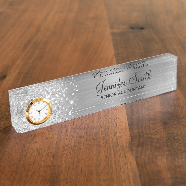 Girly Glittery Silver Glam Nameplate (Side)