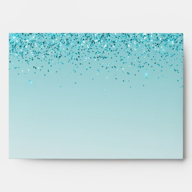 Girly Glitz Aqua Turquoise Glitter Envelope (Front)