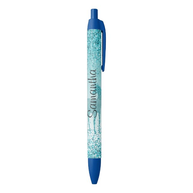 Girly Glitz Aqua Turquoise Glitter Unicorn Black Ink Pen (Bottom (Vertical))