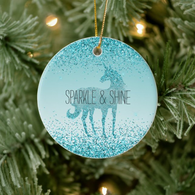 Girly Glitz Aqua Turquoise Glitter Unicorn Ceramic Tree Decoration (Tree)