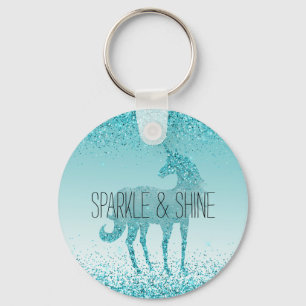 Girly Glitz Aqua Turquoise Glitter Unicorn Key Ring