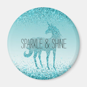 Girly Glitz Aqua Turquoise Glitter Unicorn Magnet