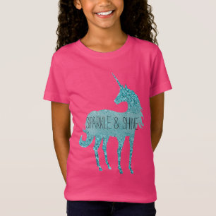 Girly Glitz Aqua Turquoise Glitter Unicorn T-Shirt