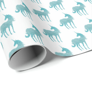 Girly Glitz Aqua Turquoise Glitter Unicorn Wrapping Paper
