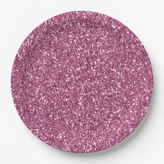 Girly Glitzy Pink Glitter Paper Plate (Front)