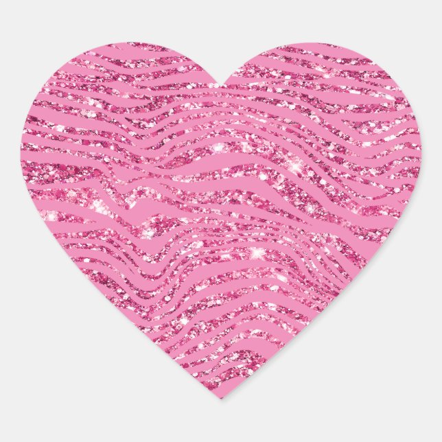 Girly Glitzy Pink Glitter Zebra Heart Sticker (Front)