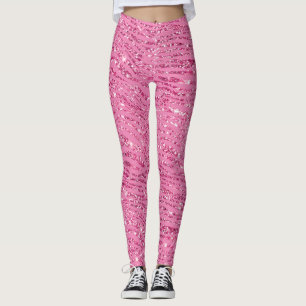 Girly Glitzy Pink Glitter Zebra Leggings