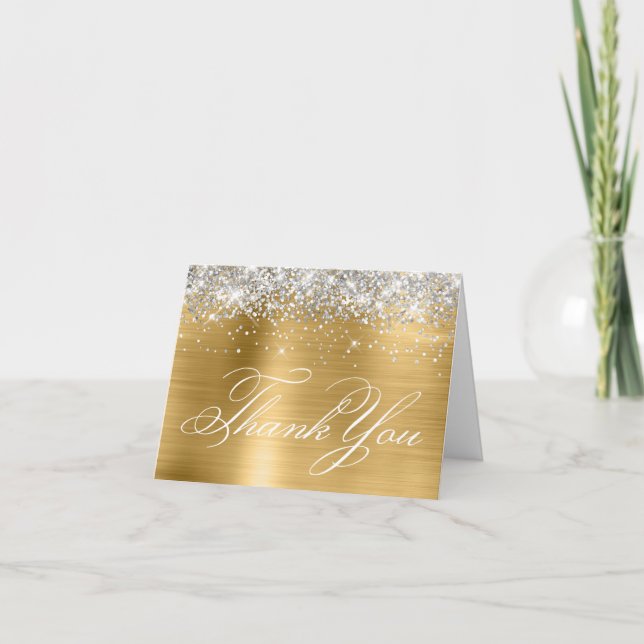 Girly Gold and Silver Decorative Calligraphy Thank You Card (Front)