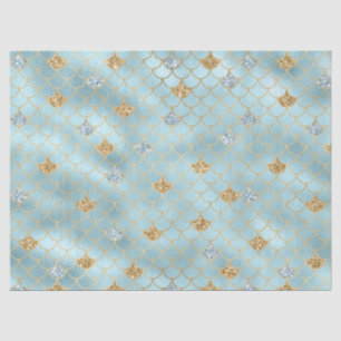 Girly Gold Aqua Blue Glitter Mermaid Tissue Paper