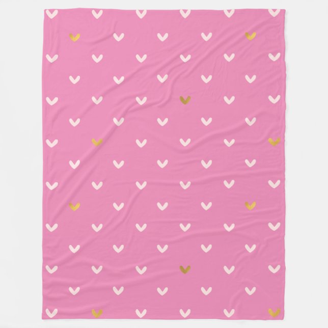Girly Gold Blush Pink Hearts Fleece Blanket (Front)