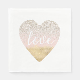 Girly Gold Blush Pink Love Heart Napkin