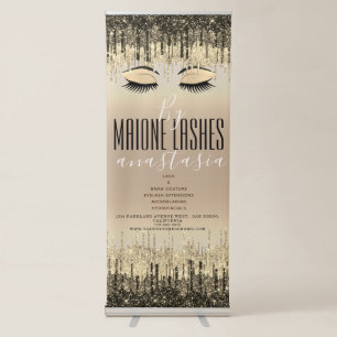 Girly Gold Brown Double Double Drips Lashes Salon Retractable Banner