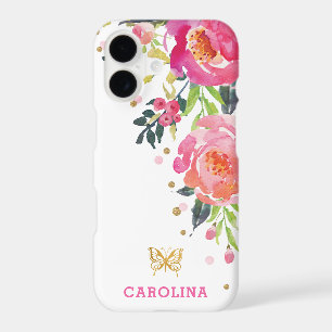Girly Gold Butterfly / Chic Watercolor Floral