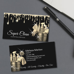 Girly Gold Commercial House Cleaning Housekeeping Business Card