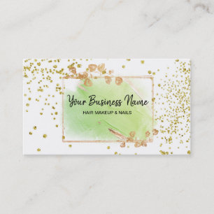 *~* Girly Gold Floral Frame Lime Green White Business Card
