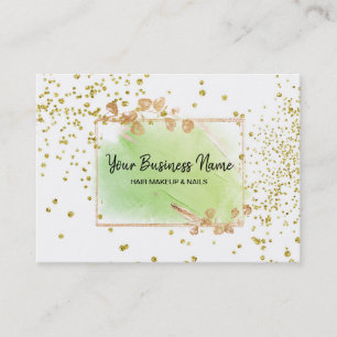 *~* Girly Gold Floral Frame White Lime Green Business Card